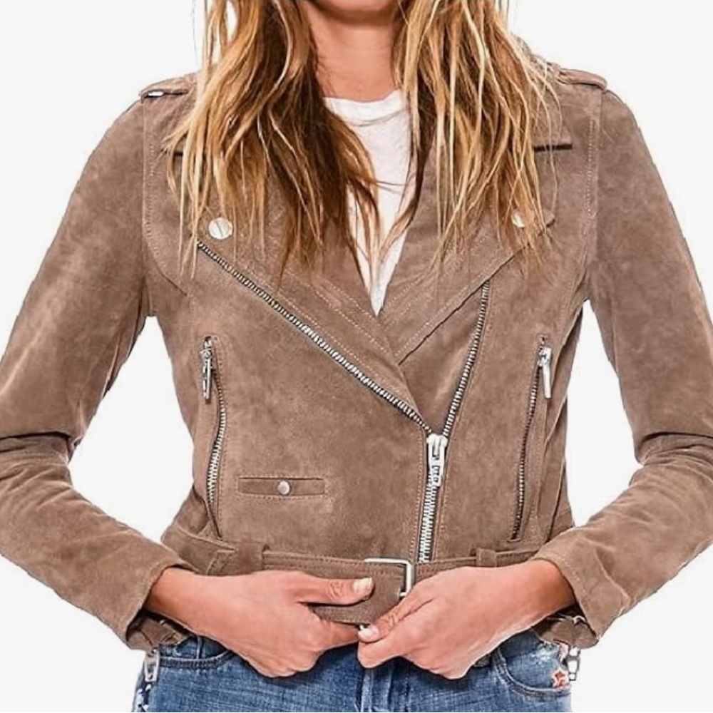 Blank NYC Tan Leather Moto Jacket Asymmetrical Zipper